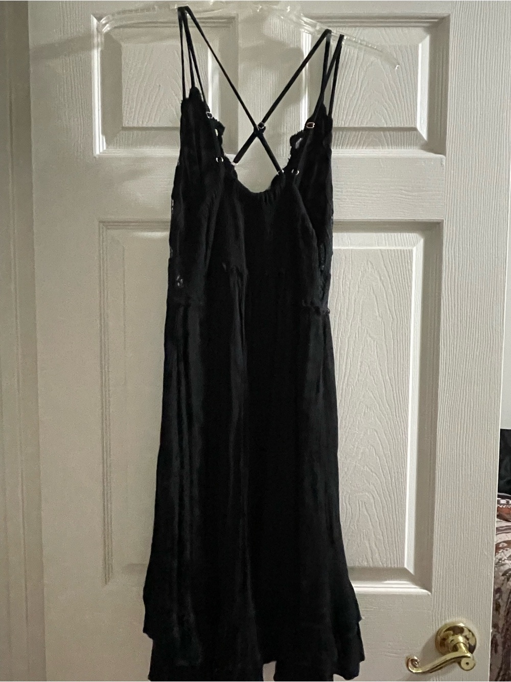 Forever 21 Black Satin Slip Mini Dress with Crisscross Straps
